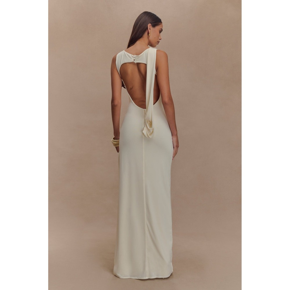 MESHKI Mesh Henley Slinky Drape Maxi Dress - Ivory